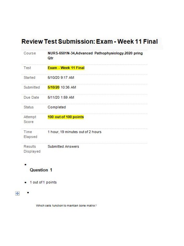 NURS 6501 Week 11 Final Exam100 out of 100 Points
